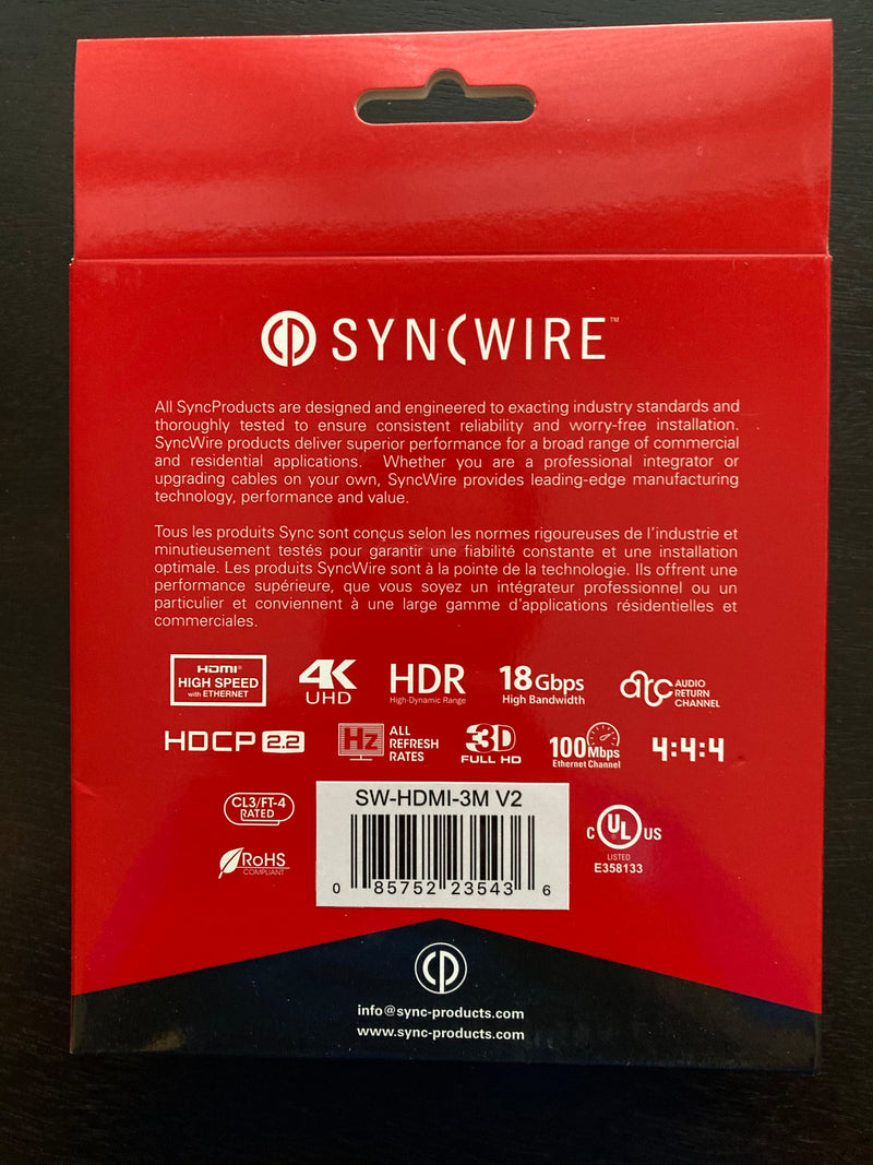 SYNCWIRE Pro-Grade High Speed HDMI Cable W/ Ethernet - 12M / 39 FT