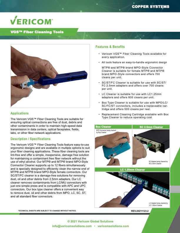 VGS™ MTP® and MTP® brand MPO-Style Connector Cleaner